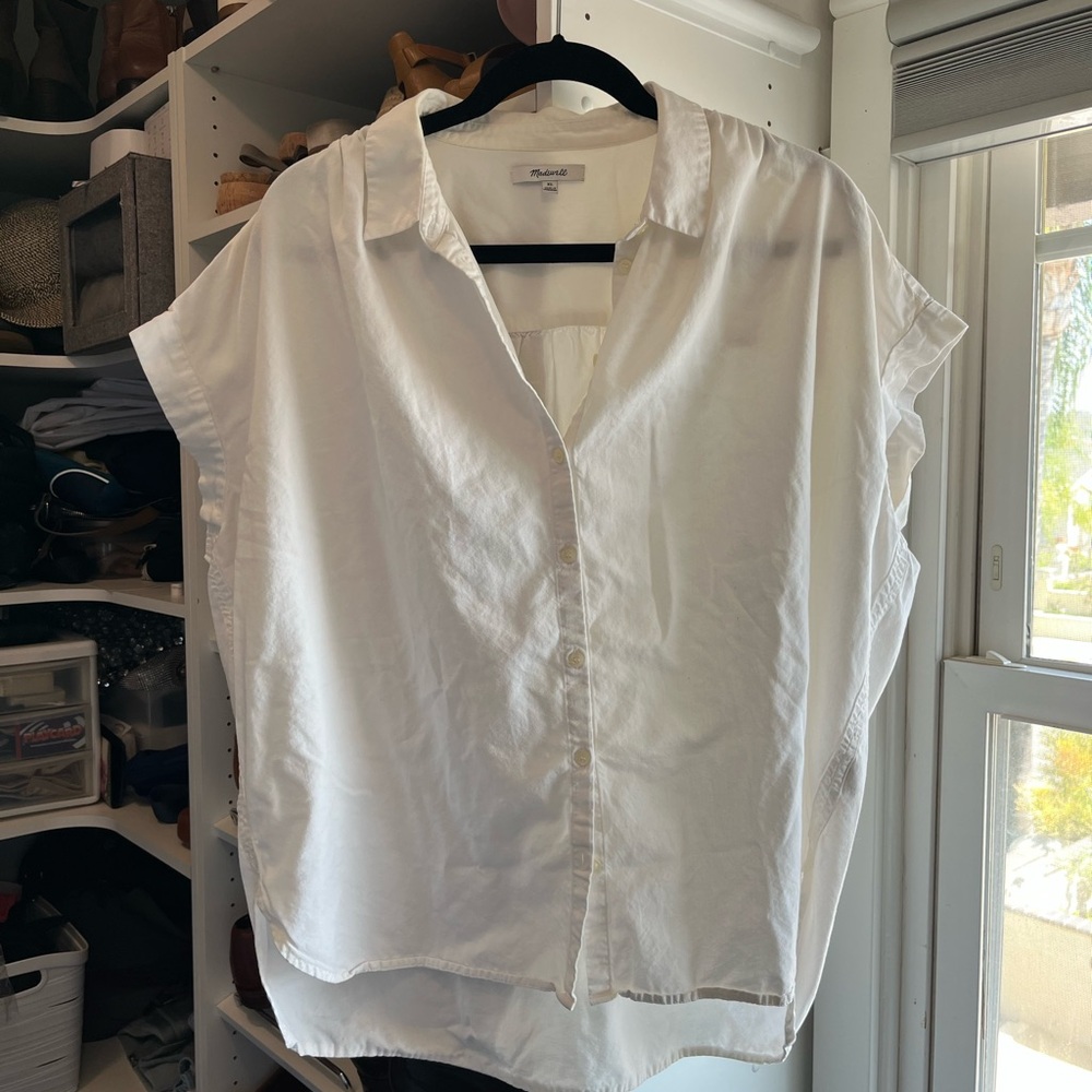 Madewell White Short Sleeve Popover Top
